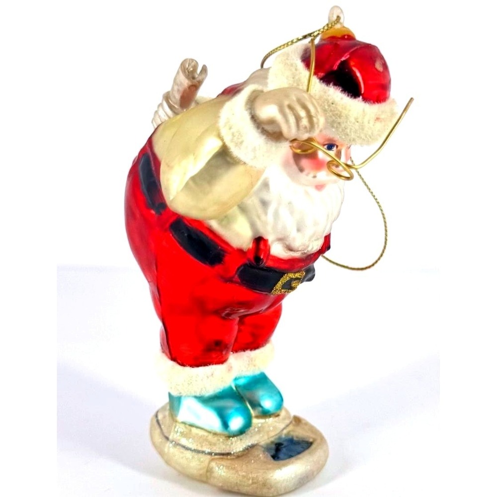 Vintage Santa Checking Weight Hand Painted Glass Christmas Ornament 5.5in